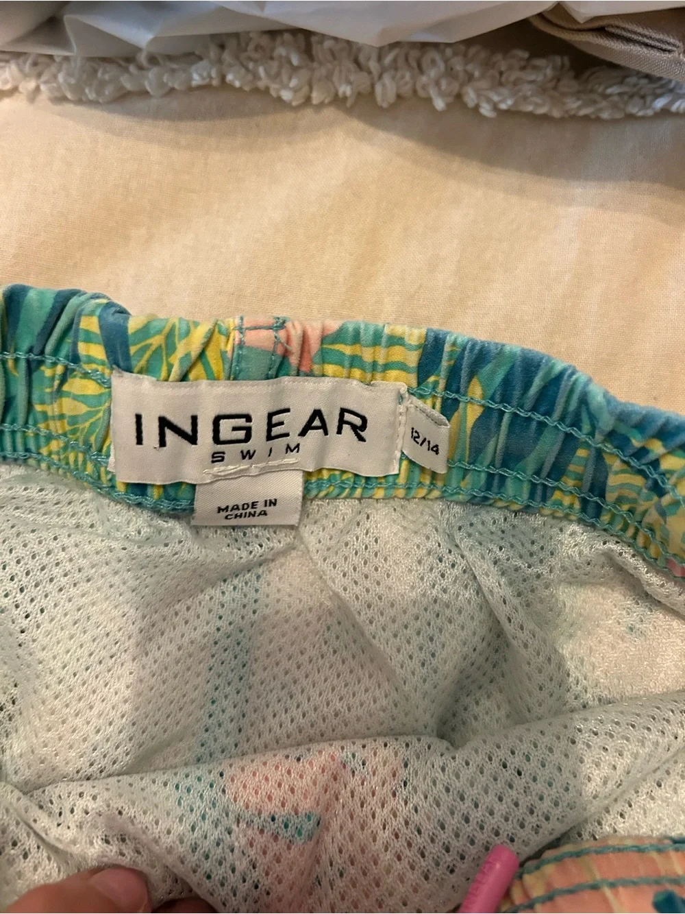 Ingear Turquoise Tropical Leaf Kids Swim Trunks
